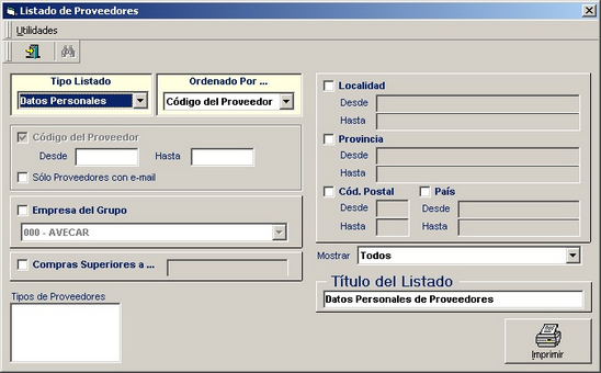 Listados Proveedores